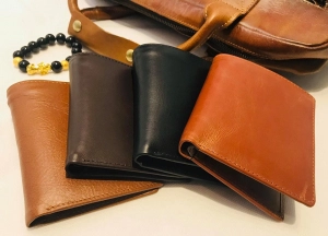 Ví Da Bò Nappa 2 Nâu Vàng Ngang