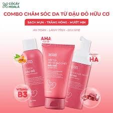 Combo Mặt Nạ Tẩy Tế Bào Chết 2in1, Sữa Rửa Mặt, Toner Đậu Đỏ Hữu Cơ CỎ CÂY HOA LÁ VIỆT NAM