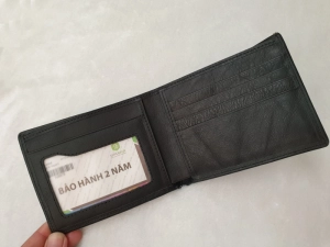 Ví Da Bò Nappa 4 Đen Ngang