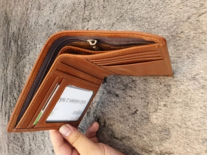 Ví Da Bò Nappa 2 Đứng Nâu Da Bò