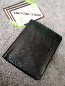 Ví Da Bò Nappa 1 Đen Đứng