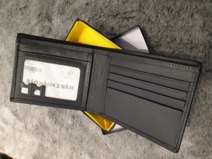 Ví Da Bò Nappa 2 Đen Ngang