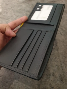 Ví Da Bò Nappa 2 Đen Ngang