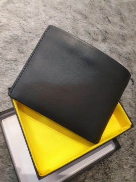 Ví Da Bò Nappa 2 Đen Ngang