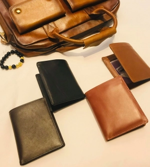 Ví Da Bò Nappa 2 Nâu Đứng