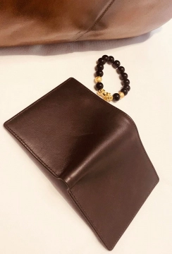 Ví Da Bò Nappa 2 Nâu Đứng