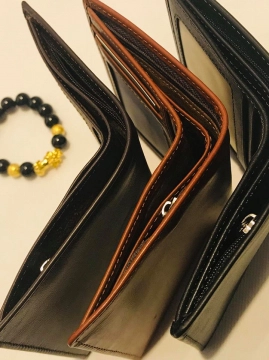 Ví Da Bò Nappa 2 Nâu Vàng Ngang