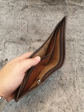 Ví Da Bò Nappa 2 Lux Ngang Nâu