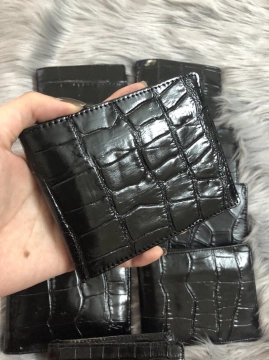 Ví Da Bò Vân Cá Sấu - Đen Ngang
