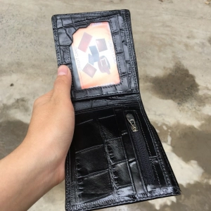 Ví Da Bò Vân Cá Sấu - Đen Ngang