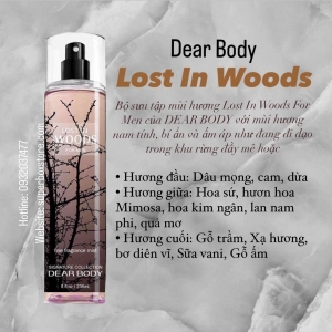 BODY MIST DEAR BODY 236ml - XỊT THƠM TOÀN THÂN - Dành Cho Nam -  LOST IN WOODS FOR ME