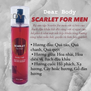 BODY MIST DEAR BODY 236ml - XỊT THƠM TOÀN THÂN - Dành Cho Nam - SCARLET FOR MEN