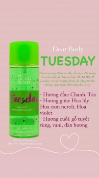 BODY MIST DEAR BODY 250ml - XỊT THƠM TOÀN THÂN 7 NGÀY - TUESDAY